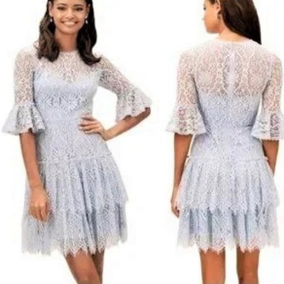 NWT BHLDN ML Monique Lhuillier Blue Michaela Lace Mini Dress 4 MSRP $425 - Picture 1 of 14